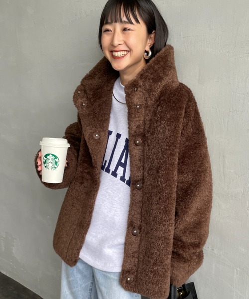 MICA&DEAL（マイカ＆ディール）の「[MICA&DEAL/マイカアンドディール] スタンドカラー ボアブルゾン（その他アウター・レディース・ブラウン/グレイッシュベージュ・F）」の8枚目の写真