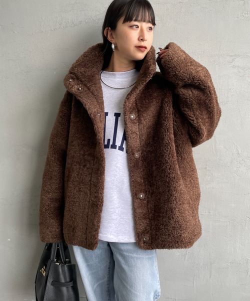 MICA&DEAL（マイカ＆ディール）の「[MICA&DEAL/マイカアンドディール] スタンドカラー ボアブルゾン（その他アウター・レディース・ブラウン/グレイッシュベージュ・F）」の9枚目の写真