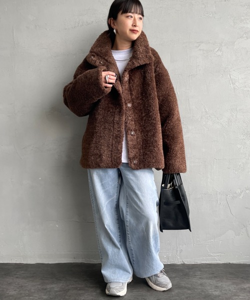 MICA&DEAL（マイカ＆ディール）の「[MICA&DEAL/マイカアンドディール] スタンドカラー ボアブルゾン（その他アウター・レディース・ブラウン/グレイッシュベージュ・F）」の12枚目の写真