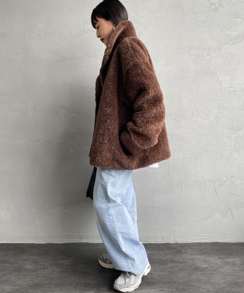 MICA&DEAL（マイカ＆ディール）の「[MICA&DEAL/マイカアンドディール] スタンドカラー ボアブルゾン（その他アウター・レディース・ブラウン/グレイッシュベージュ・F）」の13枚目の写真