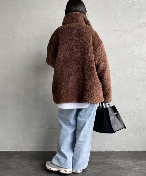 MICA&DEAL（マイカ＆ディール）の「[MICA&DEAL/マイカアンドディール] スタンドカラー ボアブルゾン（その他アウター・レディース・ブラウン/グレイッシュベージュ・F）」の14枚目の写真