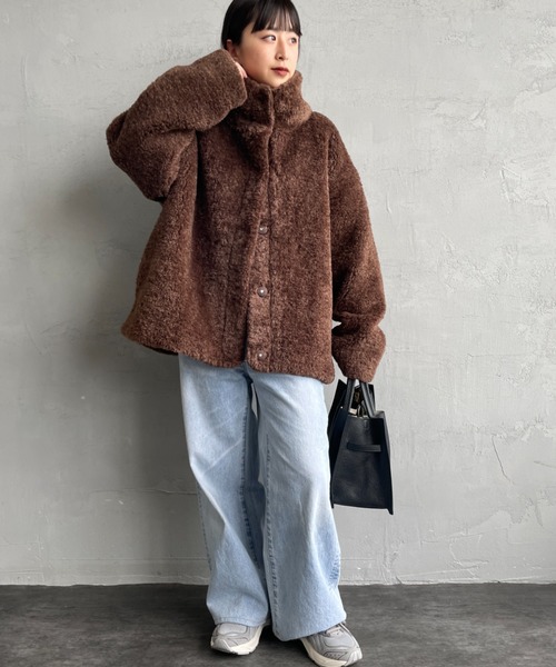 MICA&DEAL（マイカ＆ディール）の「[MICA&DEAL/マイカアンドディール] スタンドカラー ボアブルゾン（その他アウター・レディース・ブラウン/グレイッシュベージュ・F）」の16枚目の写真