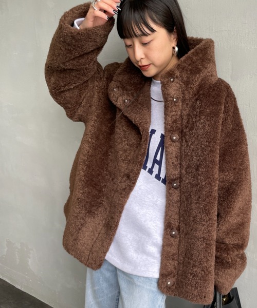 MICA&DEAL（マイカ＆ディール）の「[MICA&DEAL/マイカアンドディール] スタンドカラー ボアブルゾン（その他アウター・レディース・ブラウン/グレイッシュベージュ・F）」の7枚目の写真