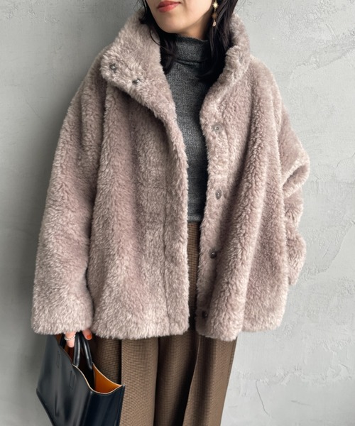 MICA&DEAL（マイカ＆ディール）の「[MICA&DEAL/マイカアンドディール] スタンドカラー ボアブルゾン（その他アウター・レディース・ブラウン/グレイッシュベージュ・F）」の20枚目の写真