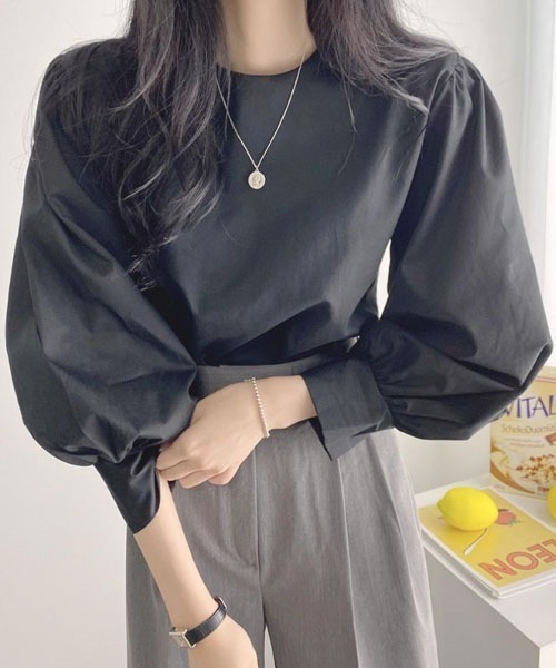 i-dare(アイディア)の「【i-dare】ラウンドネック パフスリーブ 長袖 ブラウス(シャツ/ブラウス・レディース・ホワイト/ブラック/ブルー・LARGE/MEDIUM/SMALL/X-LARGE)」の7枚目の写真
