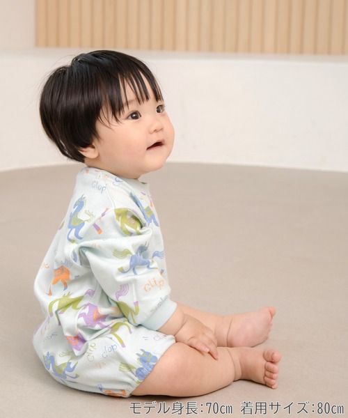 MAKE YOUR DAY（メイクユアデイ）の「カラフルポニー総柄長袖ロンパス（ロンパース・キッズ・アイボリー/サックスブルー・70/80）」の7枚目の写真