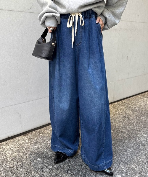 RANAN（ラナン）の「2タックワイドデニムイージーパンツ【4サイズ展開 S/M/L/LL】（デニムパンツ・レディース・ブルー/グレー/ライトブルー/アイボリー・L/LL/M/S）」の14枚目の写真