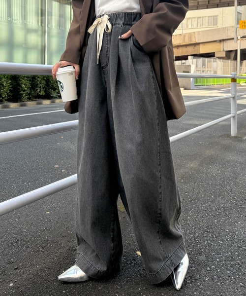 RANAN（ラナン）の「2タックワイドデニムイージーパンツ【4サイズ展開 S/M/L/LL】（デニムパンツ・レディース・ブルー/グレー/ライトブルー/アイボリー・L/LL/M/S）」の15枚目の写真