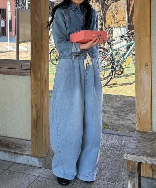 RANAN（ラナン）の「2タックワイドデニムイージーパンツ【4サイズ展開 S/M/L/LL】（デニムパンツ・レディース・ブルー/グレー/ライトブルー/アイボリー・L/LL/M/S）」の10枚目の写真