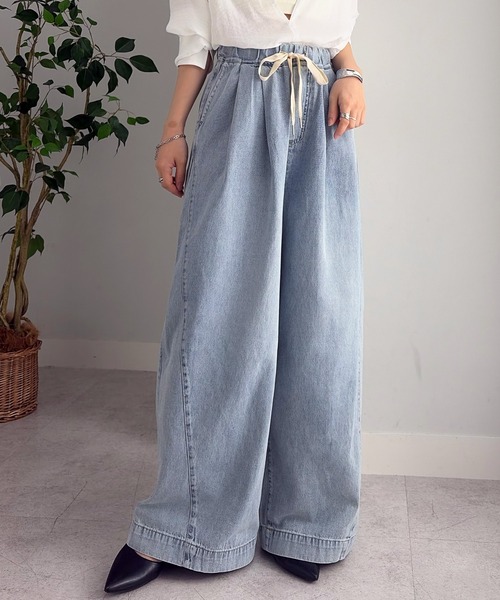 RANAN（ラナン）の「2タックワイドデニムイージーパンツ【4サイズ展開 S/M/L/LL】（デニムパンツ・レディース・ブルー/グレー/ライトブルー/アイボリー・L/LL/M/S）」の22枚目の写真