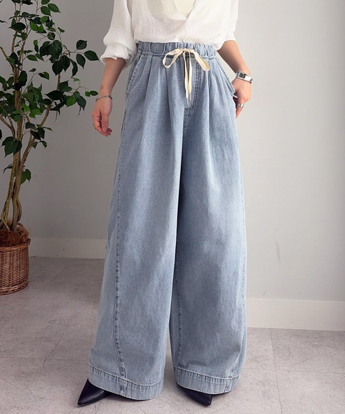 RANAN（ラナン）の「2タックワイドデニムイージーパンツ【4サイズ展開 S/M/L/LL】（デニムパンツ・レディース・ブルー/グレー/ライトブルー/アイボリー・L/LL/M/S）」の21枚目の写真