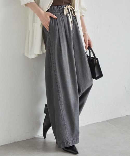 RANAN（ラナン）の「2タックワイドデニムイージーパンツ【4サイズ展開 S/M/L/LL】（デニムパンツ・レディース・ブルー/グレー/ライトブルー/アイボリー・L/LL/M/S）」の5枚目の写真