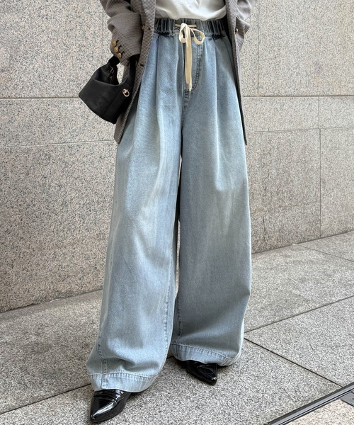 RANAN（ラナン）の「2タックワイドデニムイージーパンツ【4サイズ展開 S/M/L/LL】（デニムパンツ・レディース・ブルー/グレー/ライトブルー/アイボリー・L/LL/M/S）」の13枚目の写真