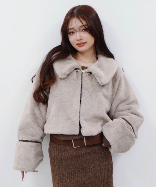 CECIL McBEE（セシルマクビー）の「スタンドカラーファーブルゾン（その他アウター・レディース・ライトベージュ/グレイッシュベージュ・MEDIUM/LARGE）」の11枚目の写真