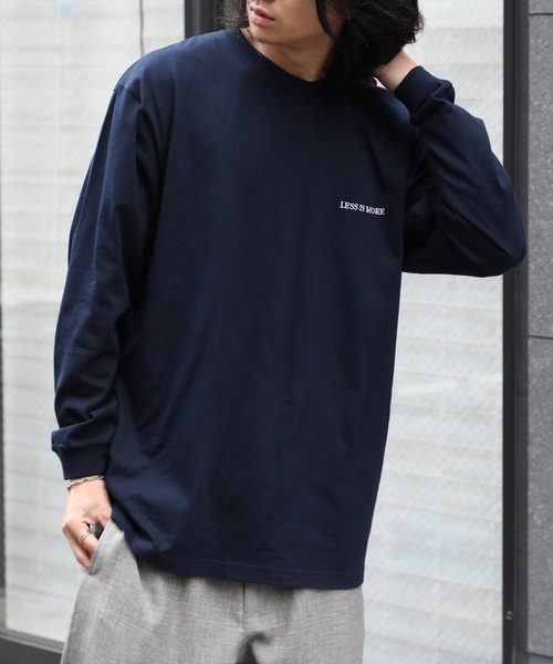 MAISON CLUB（メゾンクラブ）の「【MAISON CLUB】ワンポイント刺繍ロングスリーブTee LESS IS MORE（Tシャツ/カットソー・メンズ・ブラック/カーキ/ホワイト/ネイビー・XX-LARGE/M/XL/L）」の9枚目の写真