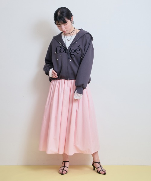 LHELBIE(レルビエ)の「パール+ロゴジップパーカー(パーカー・レディース・チャコールグレー/グレー/オフホワイト・M)」の10枚目の写真