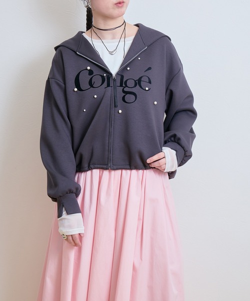 LHELBIE(レルビエ)の「パール+ロゴジップパーカー(パーカー・レディース・チャコールグレー/グレー/オフホワイト・M)」の9枚目の写真