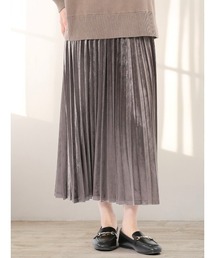 【ストレッチ ウォッシャブル】チャームベリーチック ベロア プリーツ ロング スカート