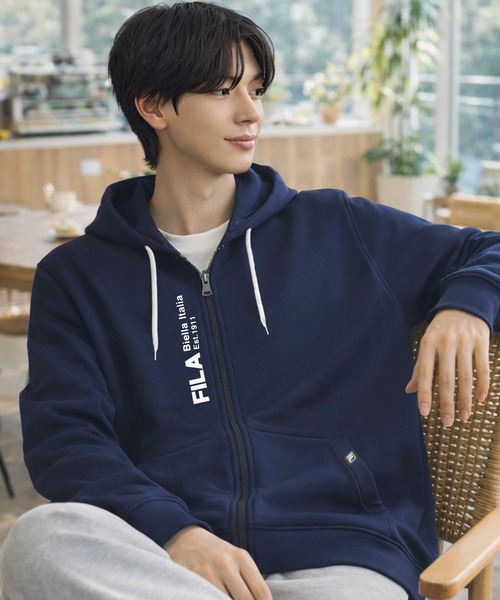 FILA(フィラ)の「FILA フィラ ワンポイント 裏毛 スウェット フルジップ パーカー(パーカー・メンズ・ブラック/オフホワイト/ネイビー・S/L/LL/3L/M)」の6枚目の写真