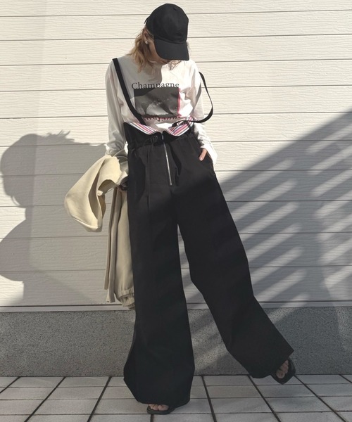 Q(キュー)の「ボーダーリブサスペ2wayパンツ(その他パンツ・レディース・ベージュ/ブラック・MEDIUM)」の8枚目の写真