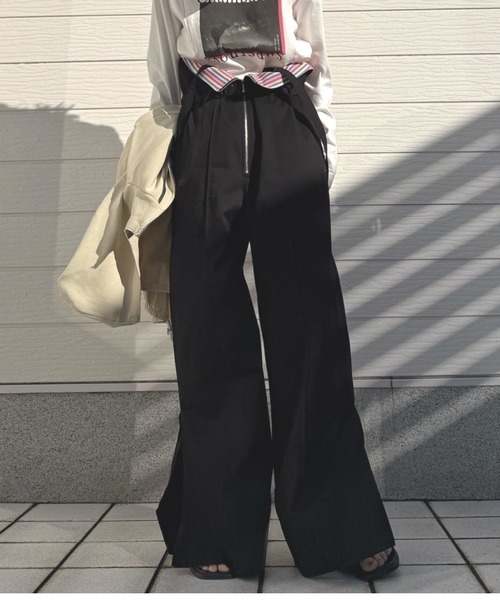 Q(キュー)の「ボーダーリブサスペ2wayパンツ(その他パンツ・レディース・ベージュ/ブラック・MEDIUM)」の3枚目の写真