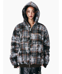 YEEL（ワイイーイーエル）の「CUBIC TARTAN CHECK HOODIE JUMPER BROWN（その他アウター）」