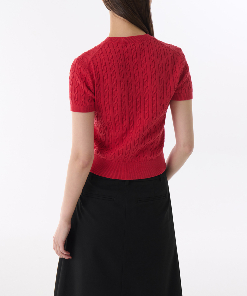 MUSINSA STANDARD WOMAN（ムシンサスタンダードウーマン）の「ウィメンズケーブルクルーネック半袖ニット[レッド]（ニット/セーター・レディース・その他・MEDIUM/SMALL/X-SMALL/LARGE）」の2枚目の写真