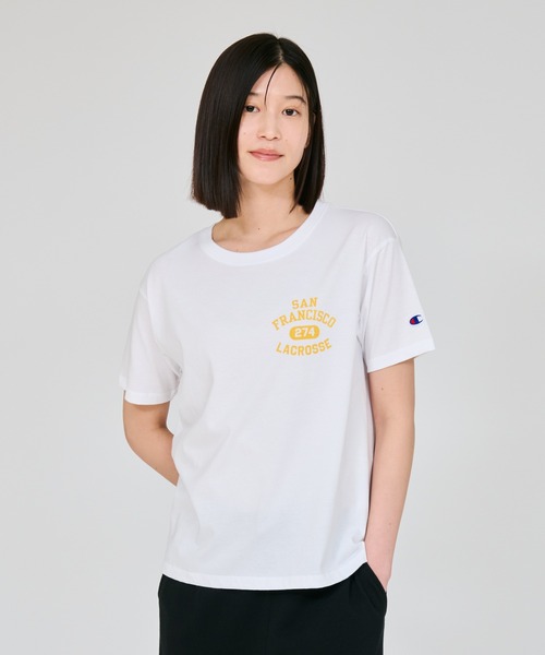 Champion(チャンピオン)の「【Champion/チャンピオン】レディース ショートスリーブTシャツ(Tシャツ/カットソー・レディース・グレー/ライトオレンジ系1/ホワイト/ネイビー・LARGE/MEDIUM)」の1枚目の写真