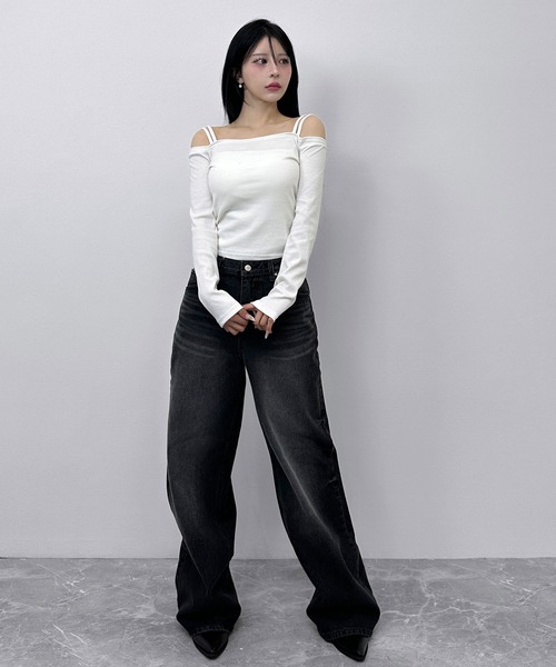 FOLLOWIN(フォロウィン)の「ブラックフェード ワイドデニムパンツ(デニムパンツ・レディース・ブラック・SMALL/MEDIUM/LARGE)」の9枚目の写真