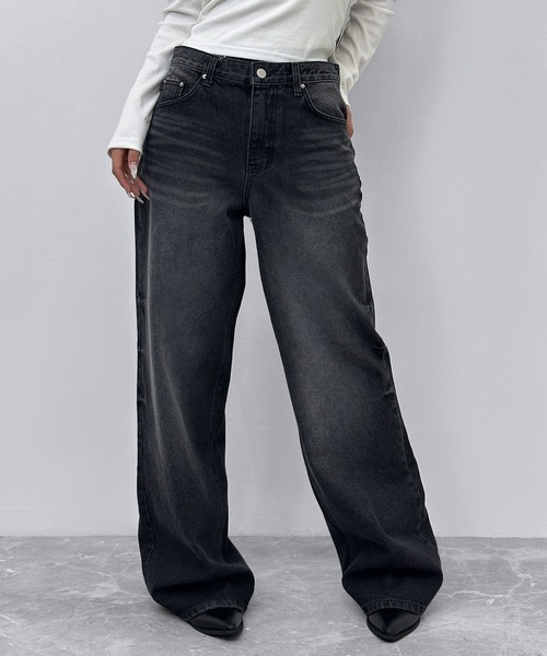 FOLLOWIN(フォロウィン)の「ブラックフェード ワイドデニムパンツ(デニムパンツ・レディース・ブラック・SMALL/MEDIUM/LARGE)」の13枚目の写真
