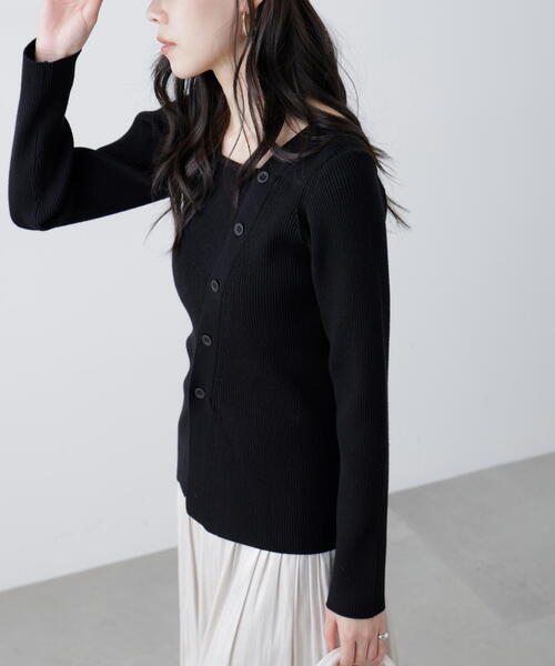 FREE'S MART(フリーズマート)の「◆アシメボタンリブニット(ニット/セーター・レディース・イエロー/グレー/ブラック・FREE)」の8枚目の写真