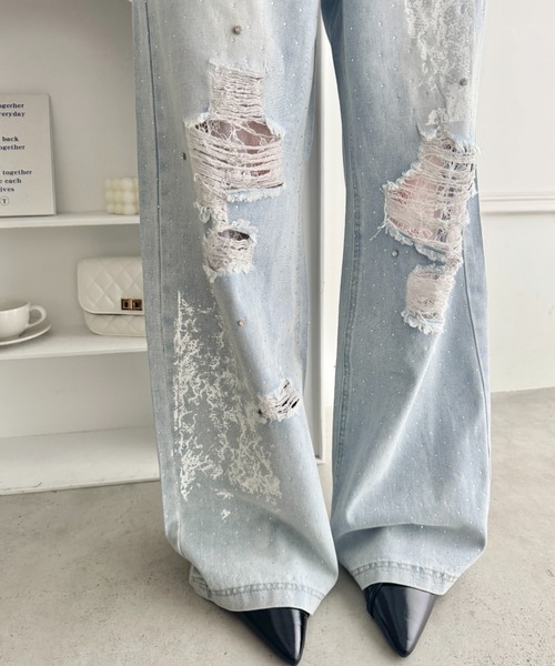 Loueme（ルエム）の「クラッシュレースプリントデニムパンツ（デニムパンツ・レディース・ライトブルー・M/S）」の3枚目の写真