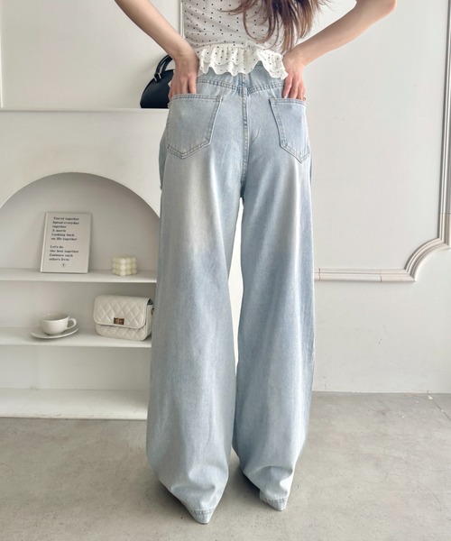 Loueme（ルエム）の「クラッシュレースプリントデニムパンツ（デニムパンツ・レディース・ライトブルー・M/S）」の7枚目の写真