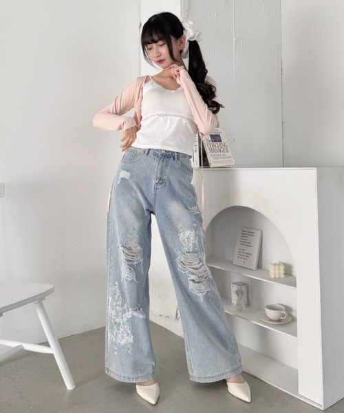 Loueme（ルエム）の「クラッシュレースプリントデニムパンツ（デニムパンツ・レディース・ライトブルー・M/S）」の13枚目の写真