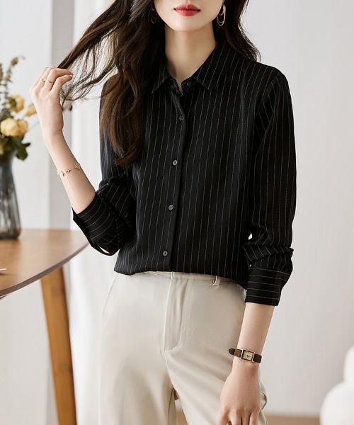 ONEP STAR(ワンピスター)の「ストライプ柄シャツブラウス(シャツ/ブラウス・レディース・ブラック/ホワイト・LARGE/MEDIUM/X-LARGE)」の13枚目の写真