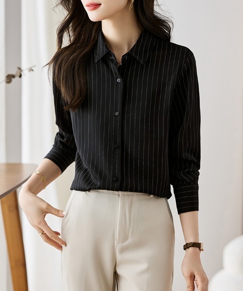 ONEP STAR(ワンピスター)の「ストライプ柄シャツブラウス(シャツ/ブラウス・レディース・ブラック/ホワイト・LARGE/MEDIUM/X-LARGE)」の14枚目の写真