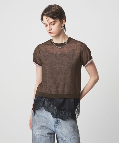 ASTRAET(アストラット)の「<ASTRAET>18G リバーシブル ショートスリーブニット(ニット/セーター・レディース・ネイビー/ダークブラウン/ライトグレー・FREE)」の3枚目の写真