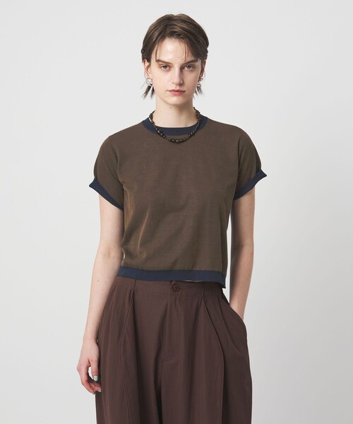 ASTRAET(アストラット)の「<ASTRAET>18G リバーシブル ショートスリーブニット(ニット/セーター・レディース・ネイビー/ダークブラウン/ライトグレー・FREE)」の1枚目の写真