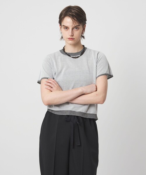 ASTRAET(アストラット)の「<ASTRAET>18G リバーシブル ショートスリーブニット(ニット/セーター・レディース・ネイビー/ダークブラウン/ライトグレー・FREE)」の6枚目の写真