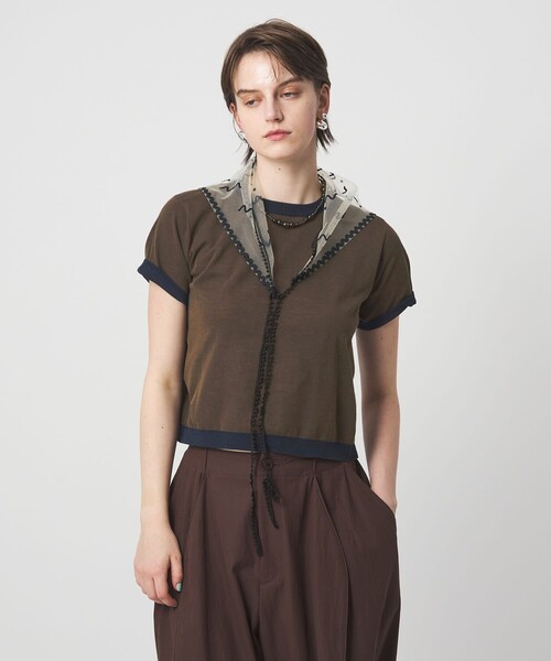 ASTRAET（アストラット）の「＜ASTRAET＞18G リバーシブル ショートスリーブニット（ニット/セーター・レディース・ネイビー/ダークブラウン/ライトグレー・FREE）」の14枚目の写真