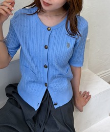 solleim（ソルレム）の「RANAN/solleim別注【U.S. POLO ASSN.】ゴールドボタン半袖刺繍ケーブルニットカーディガン（カーディガン/ボレロ）」