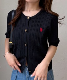 solleim（ソルレム）の「RANAN/solleim別注【U.S. POLO ASSN.】ゴールドボタン半袖刺繍ケーブルニットカーディガン（カーディガン/ボレロ）」