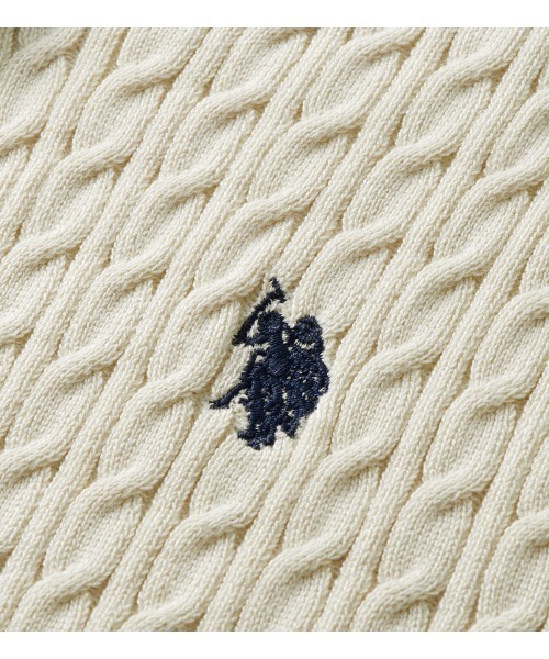 U.S. POLO ASSN.（ユーエスポロアッスン）の「RANAN/solleim別注【U.S. POLO ASSN.】ゴールドボタン半袖刺繍ケーブルニットカーディガン（カーディガン/ボレロ・レディース・ブルー/アイボリー/ブラック/ネイビー・LL/M/L）」の10枚目の写真