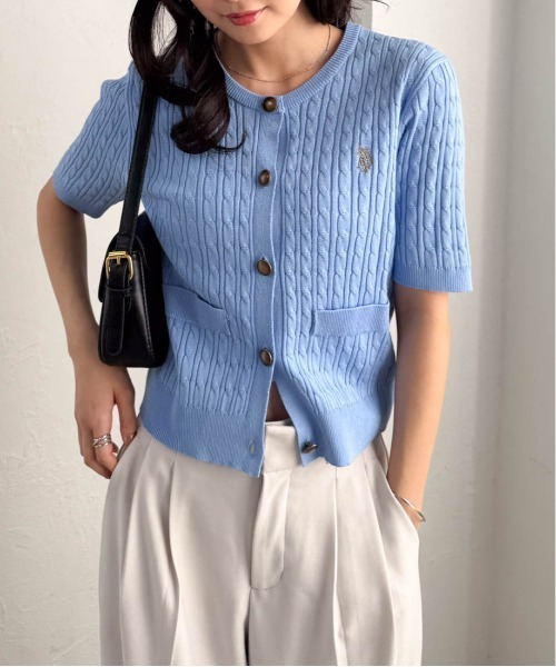 U.S. POLO ASSN.（ユーエスポロアッスン）の「RANAN/solleim別注【U.S. POLO ASSN.】ゴールドボタン半袖刺繍ケーブルニットカーディガン（カーディガン/ボレロ・レディース・ブルー/アイボリー/ブラック/ネイビー・LL/M/L）」の16枚目の写真