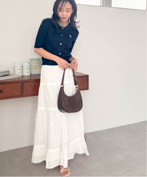 U.S. POLO ASSN.（ユーエスポロアッスン）の「RANAN/solleim別注【U.S. POLO ASSN.】ゴールドボタン半袖刺繍ケーブルニットカーディガン（カーディガン/ボレロ・レディース・ブルー/アイボリー/ブラック/ネイビー・LL/M/L）」の13枚目の写真