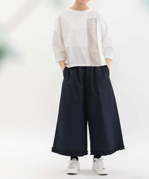 nop de nod(ノップドゥノッド)の「USコットンmisc布帛7分袖Tシャツ(Tシャツ/カットソー・レディース・オフホワイト/ブラック・3)」の3枚目の写真