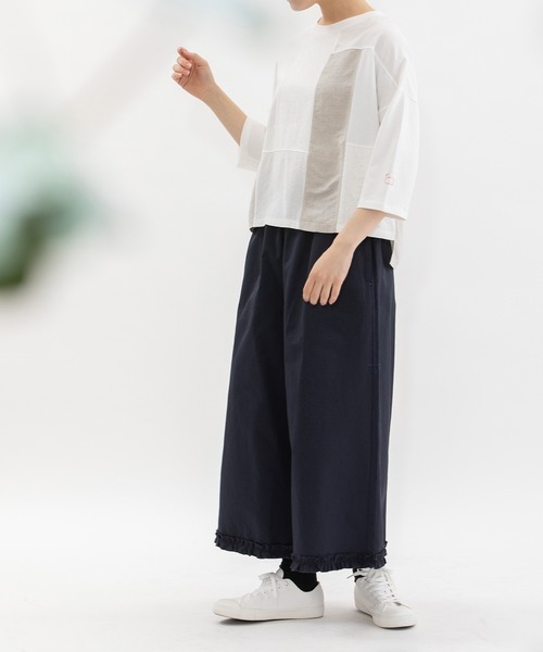 nop de nod(ノップドゥノッド)の「USコットンmisc布帛7分袖Tシャツ(Tシャツ/カットソー・レディース・オフホワイト/ブラック・3)」の4枚目の写真