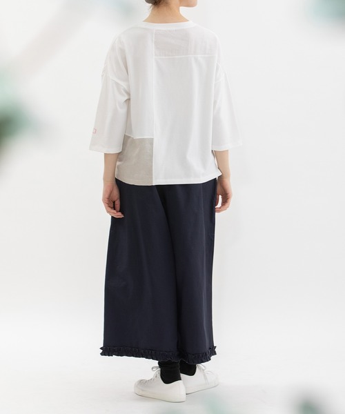 nop de nod(ノップドゥノッド)の「USコットンmisc布帛7分袖Tシャツ(Tシャツ/カットソー・レディース・オフホワイト/ブラック・3)」の5枚目の写真