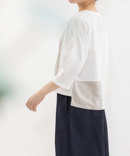 nop de nod(ノップドゥノッド)の「USコットンmisc布帛7分袖Tシャツ(Tシャツ/カットソー・レディース・オフホワイト/ブラック・3)」の7枚目の写真