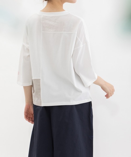 nop de nod(ノップドゥノッド)の「USコットンmisc布帛7分袖Tシャツ(Tシャツ/カットソー・レディース・オフホワイト/ブラック・3)」の8枚目の写真